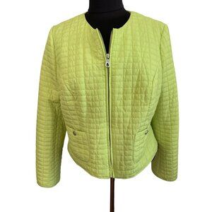 Chico's Neon Green Quilted Zip-Up Jacket Size 1 (Small) Women's Outerwear